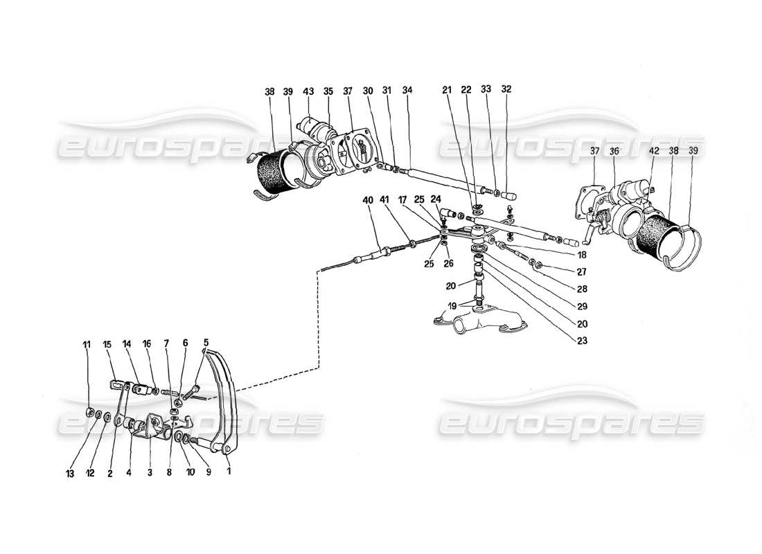 ferrari 288 gto throttle bodies and accelerator control part diagram