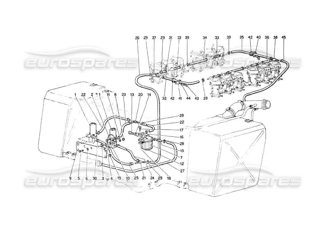 ferrari 512 bb fuel pumps and fuel pipes part diagram