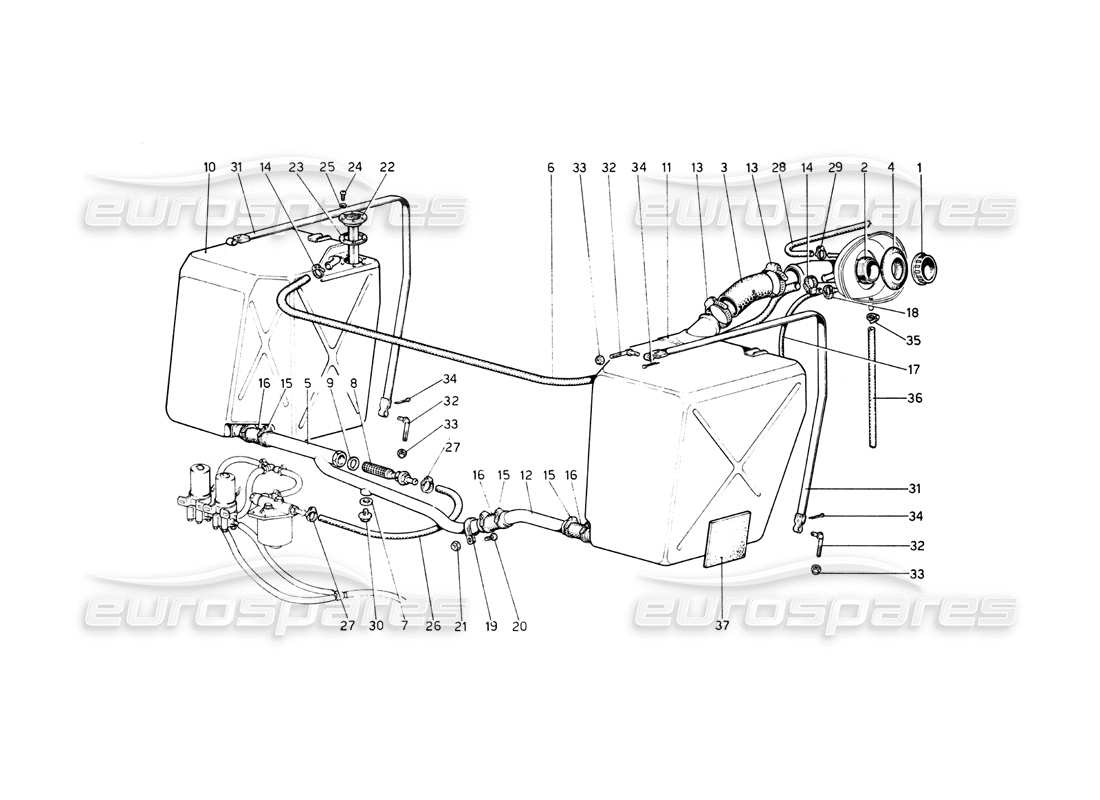 ferrari 512 bb fuel tanks and pipes part diagram