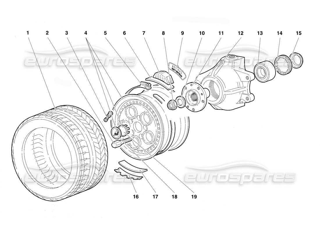 lamborghini diablo vt (1994) front wheel and hub carrier part diagram