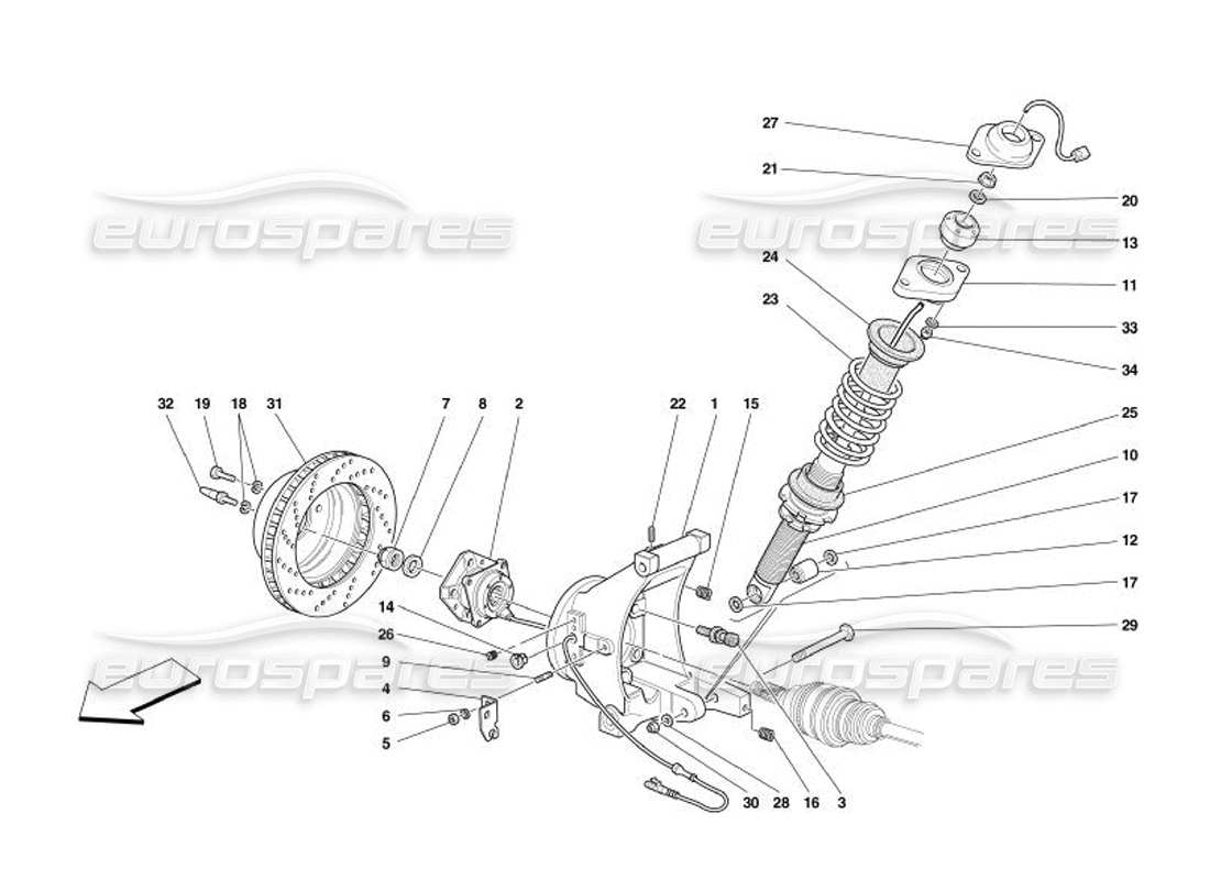 ferrari 575 superamerica rear suspension - shock absorber and brake disc part diagram