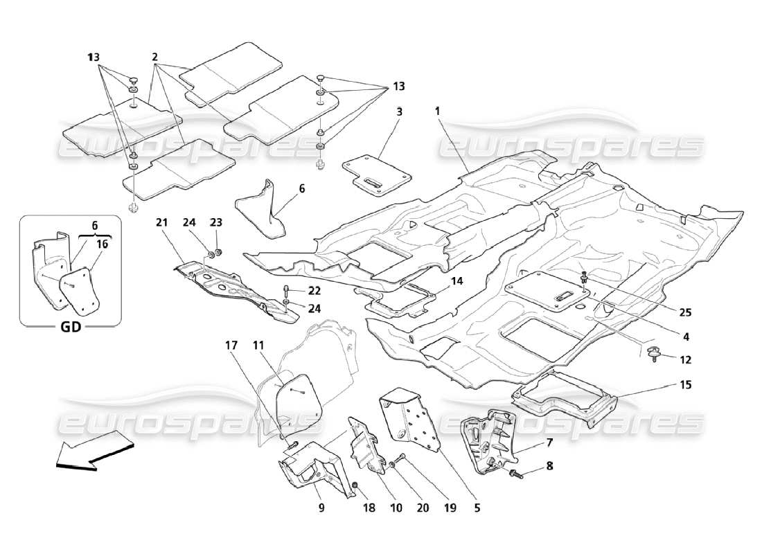 maserati qtp. (2006) 4.2 passengers compartment carpets part diagram