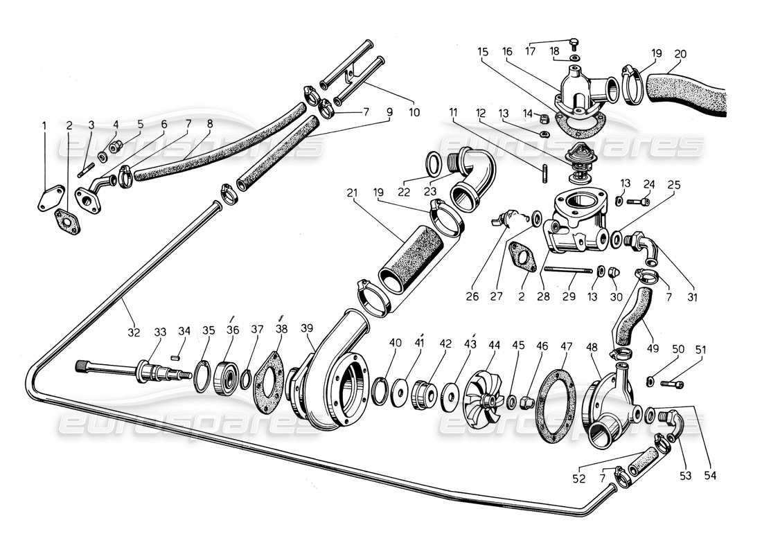 lamborghini countach 5000 qv (1985) water pump and system part diagram