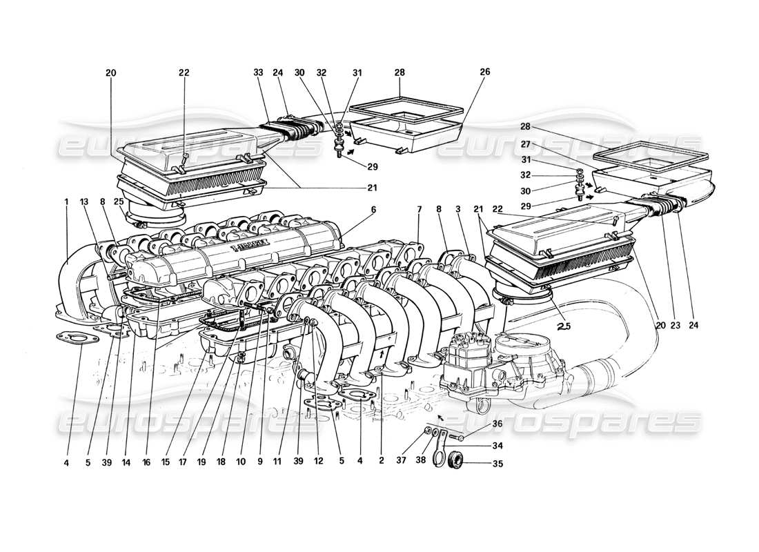 ferrari 512 bbi air intakes and manifolds part diagram