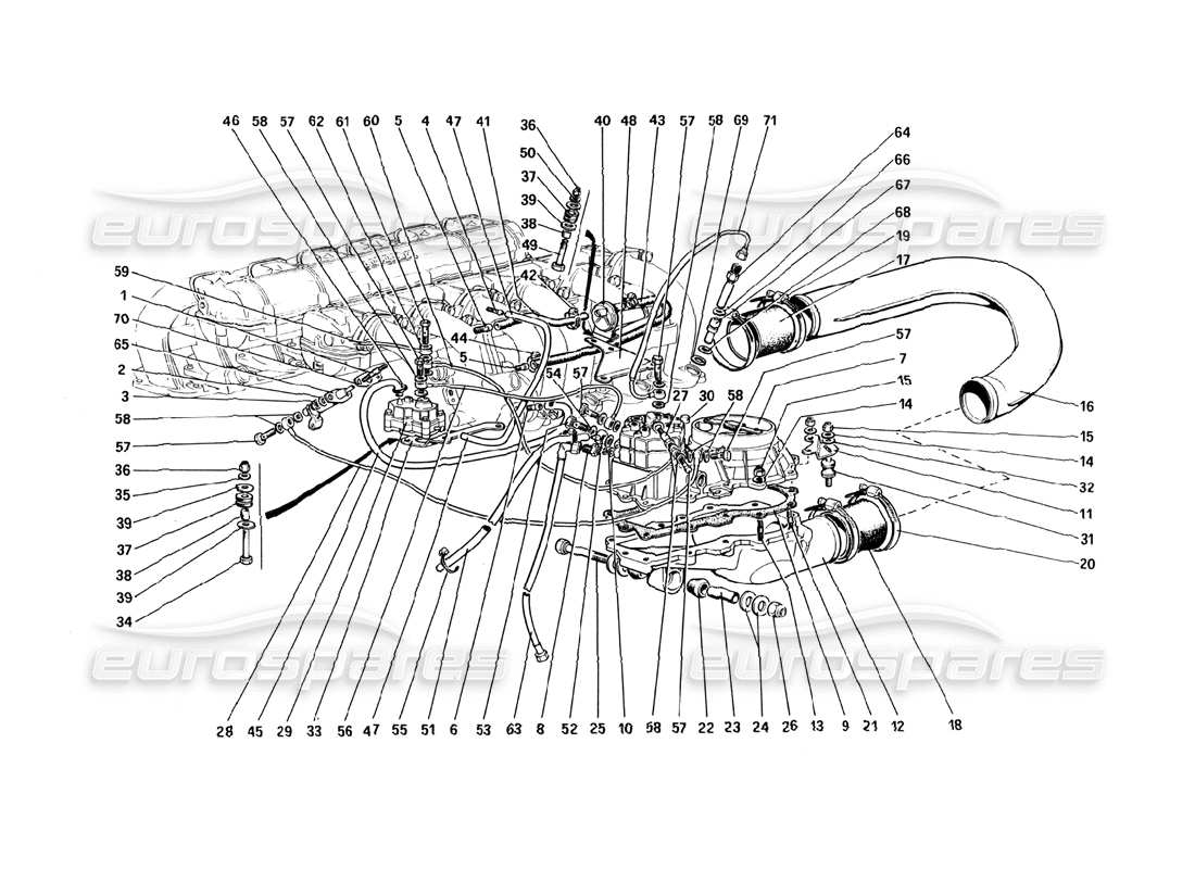 ferrari 512 bbi fuel injection system - fuel distributors, lines part diagram