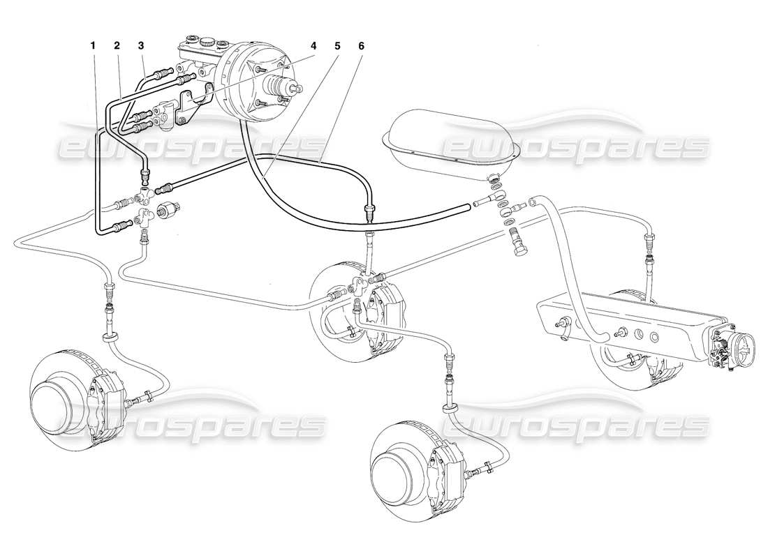 lamborghini diablo vt (1994) brake system (valid for rh d. version - april 1994) part diagram