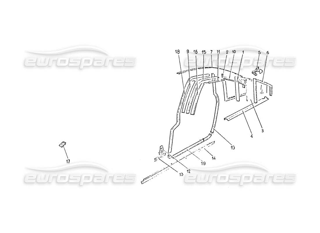 ferrari 365 gt 2+2 (coachwork) rear quarter glass trim & door seals part diagram