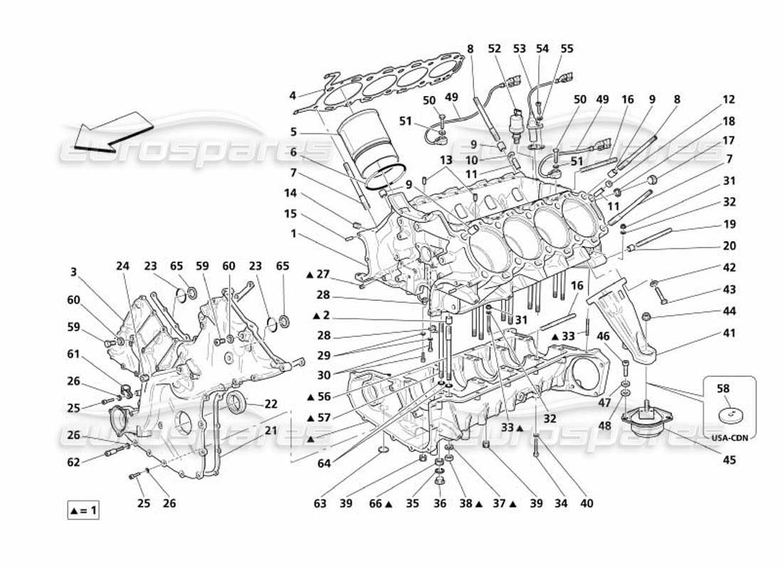 maserati 4200 gransport (2005) crankcase parts diagram