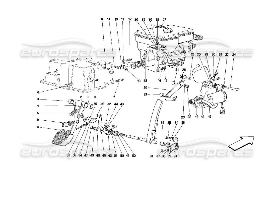 ferrari mondial 3.4 t coupe/cabrio throttle pedal and brake hydraulic system - valid for gd part diagram