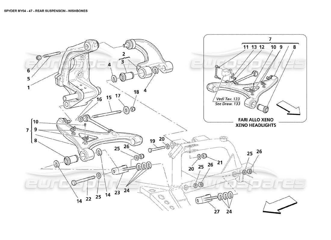 maserati 4200 spyder (2004) rear suspension wishbones part diagram