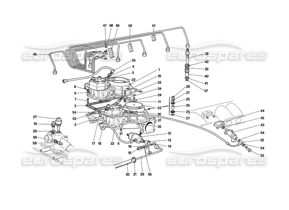 ferrari testarossa (1990) fuel distributors lines - ke - jetronic system part diagram