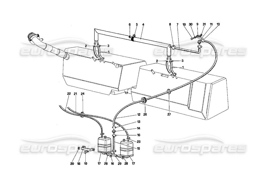 ferrari testarossa (1990) anti - evaporative emmision control system (for us - sa and ch88) part diagram