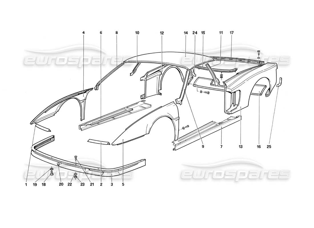 ferrari testarossa (1990) body - external components part diagram