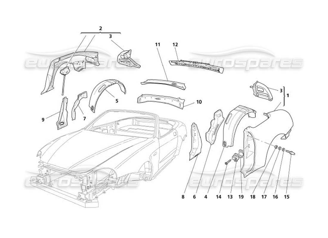 maserati 4200 spyder (2005) body rear outer trims part diagram