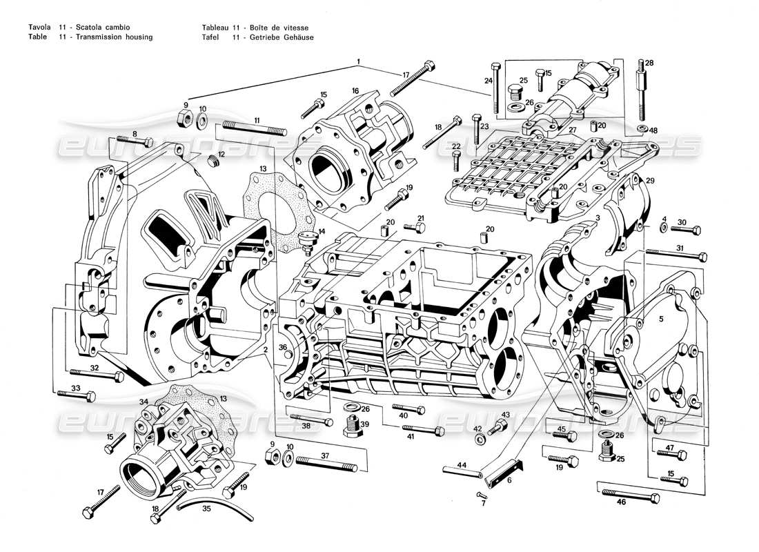 maserati merak 3.0 transmission housing part diagram