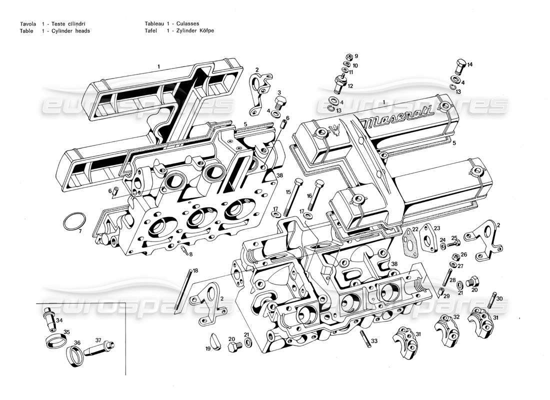 maserati merak 3.0 cylinder heads part diagram