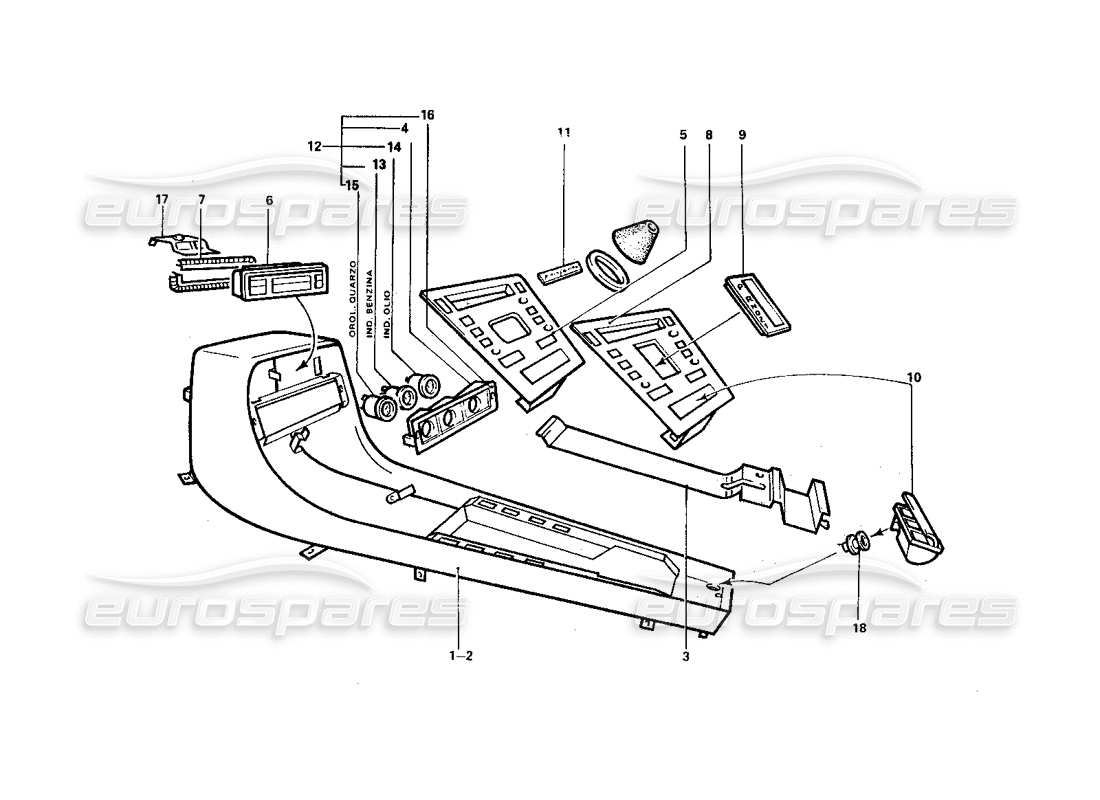 ferrari 412 (coachwork) centre console & gauges part diagram