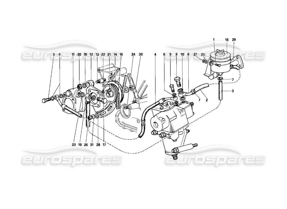 ferrari 400i (1983 mechanical) hydraulic steering system part diagram