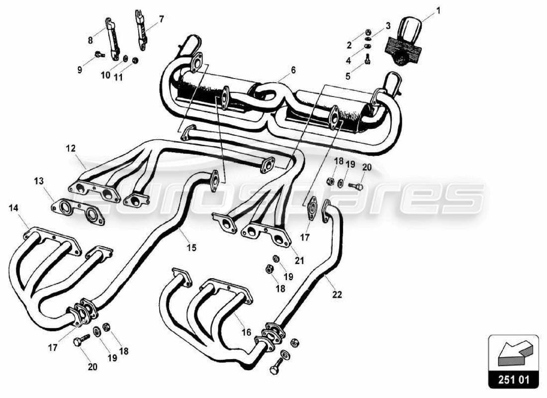 lamborghini miura p400 exhaust system (sv) part diagram