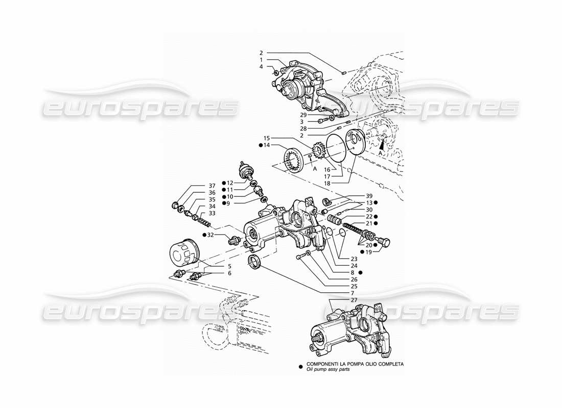 maserati ghibli 2.8 gt (variante) oil pump and water pump part diagram