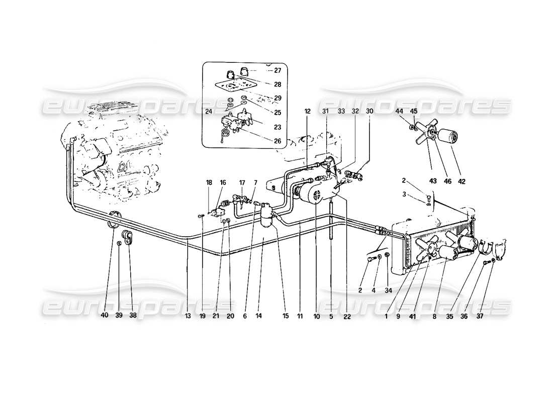 ferrari 308 quattrovalvole (1985) air conditioning system part diagram