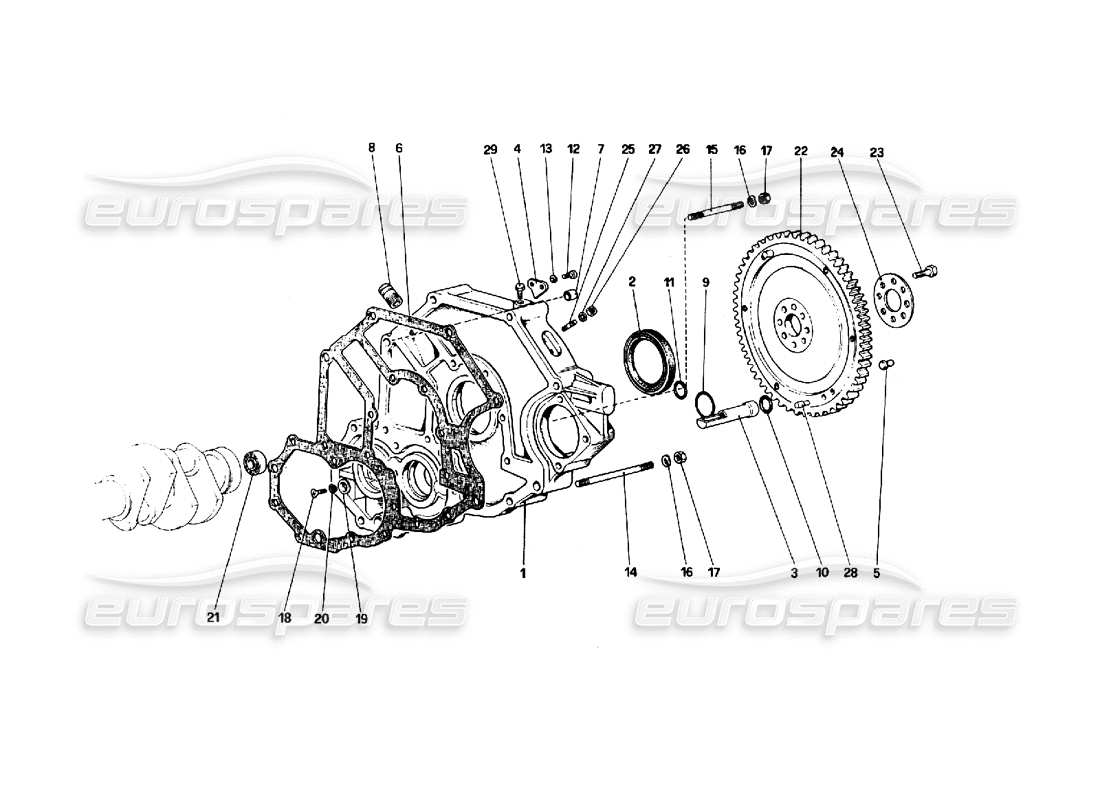 ferrari 308 quattrovalvole (1985) flywheel and clutch housing spacer part diagram