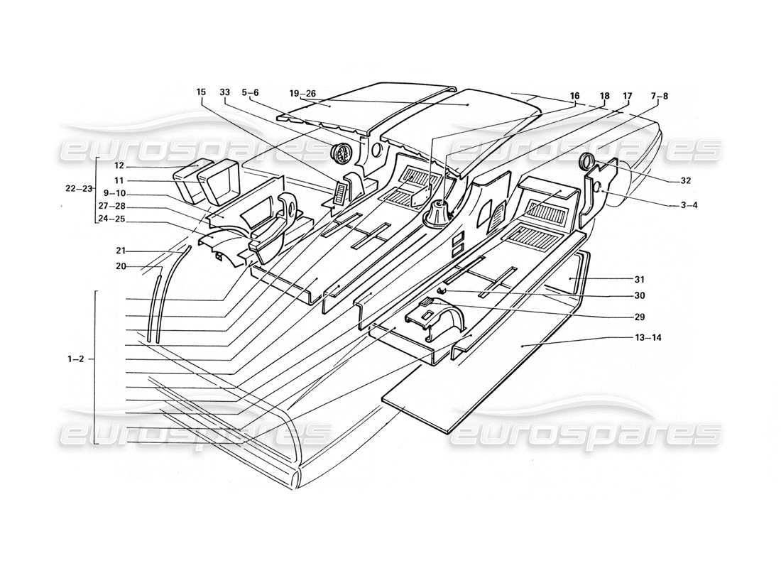 ferrari 412 (coachwork) carpets & inner trims part diagram