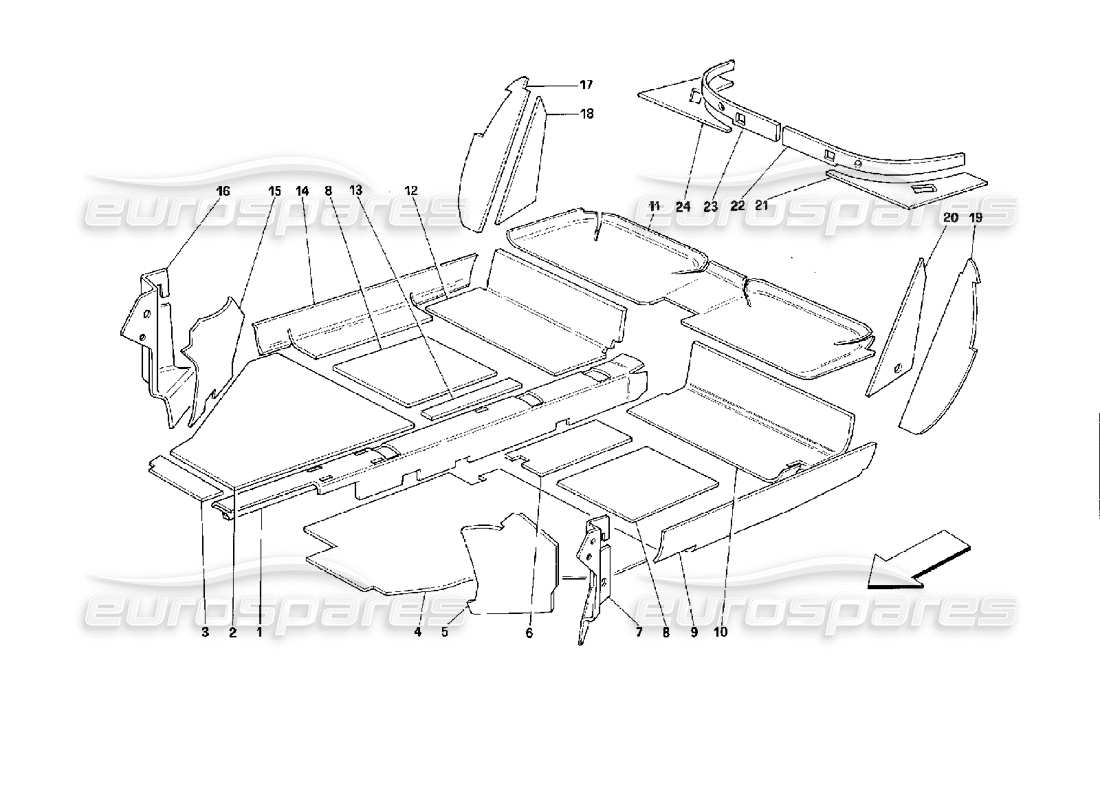 ferrari mondial 3.4 t coupe/cabrio interior compartment insulation - coupe part diagram