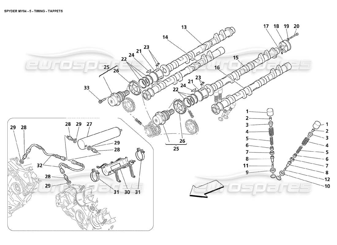 maserati 4200 spyder (2004) timing tappets part diagram