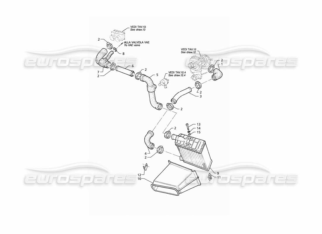 maserati qtp v8 (1998) heat exchanger - pipes - lh side part diagram