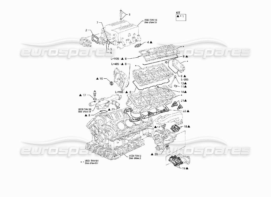 maserati qtp v8 (1998) gaskets and seals for heads overhaul part diagram