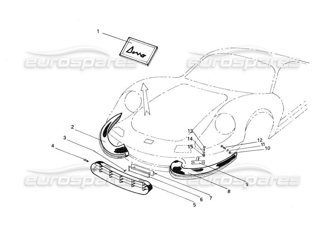 ferrari 206 gt dino (coachwork) front bumpers, grills & fixings part diagram