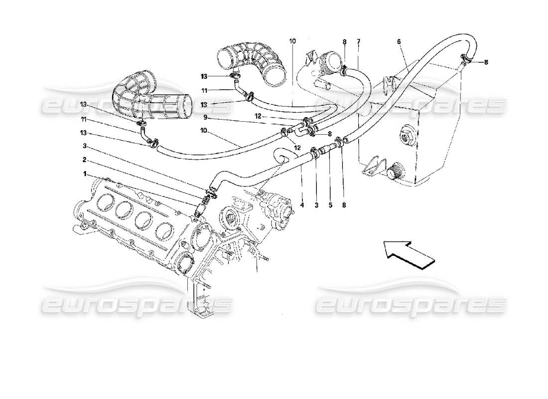 ferrari mondial 3.4 t coupe/cabrio blow - by system part diagram