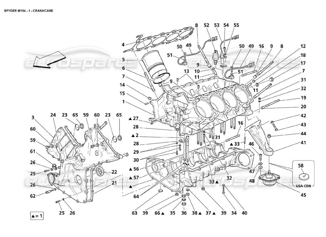 maserati 4200 spyder (2004) crankcase part diagram