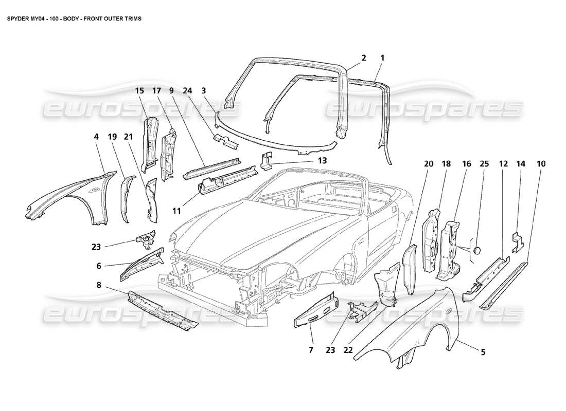 maserati 4200 spyder (2004) body front outer trims part diagram