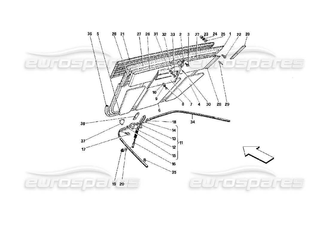 ferrari mondial 3.4 t coupe/cabrio engine compartment lid - coupe part diagram