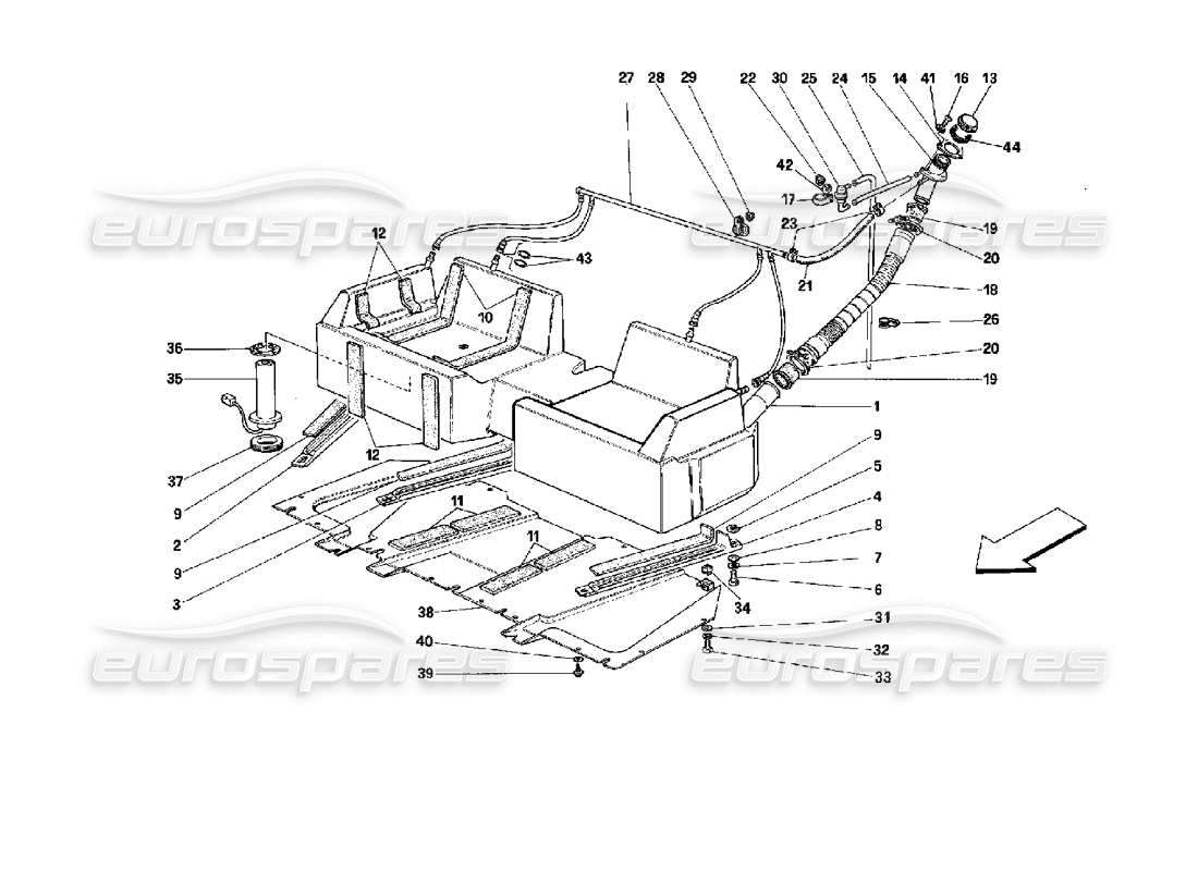 ferrari mondial 3.4 t coupe/cabrio tank and fuel breather device - cabriolet - not for cars with catalysts part diagram