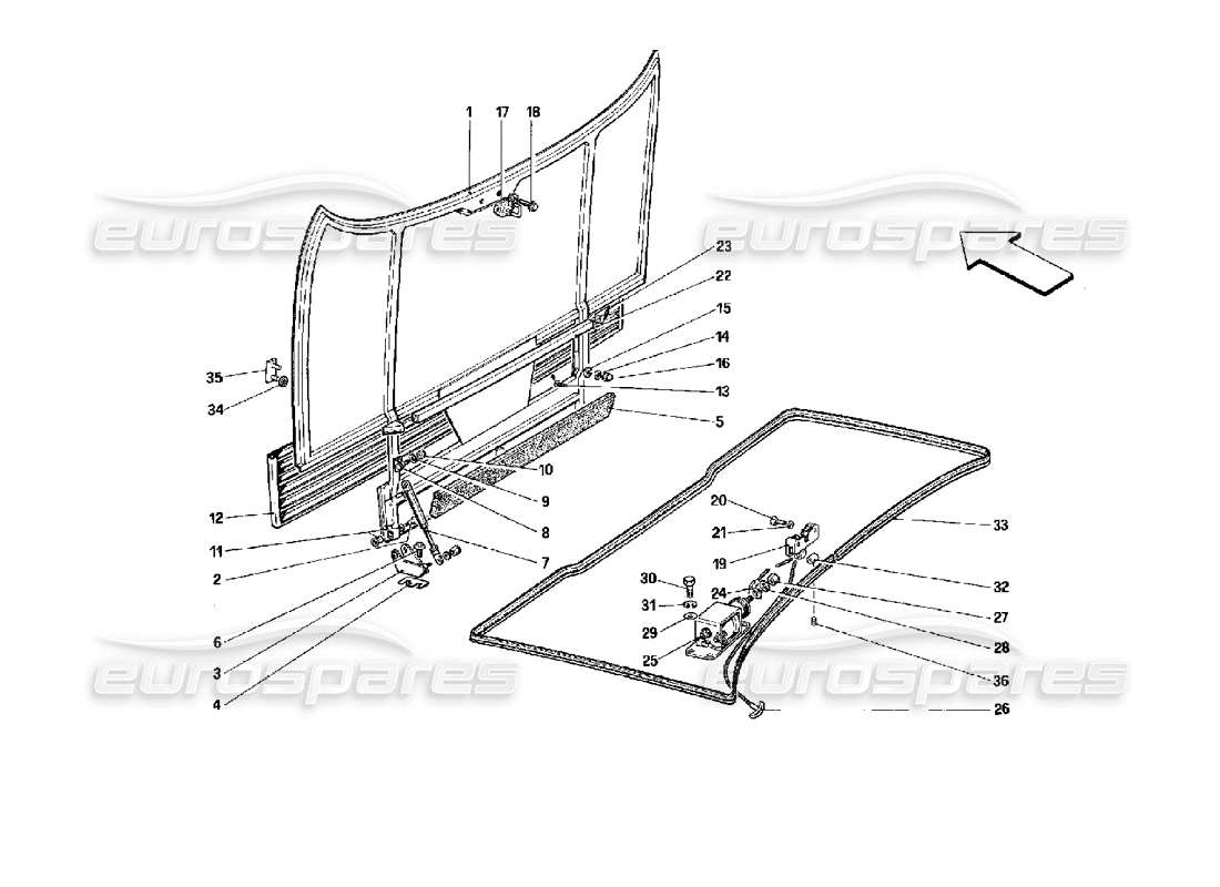 ferrari mondial 3.4 t coupe/cabrio front compartment lid part diagram