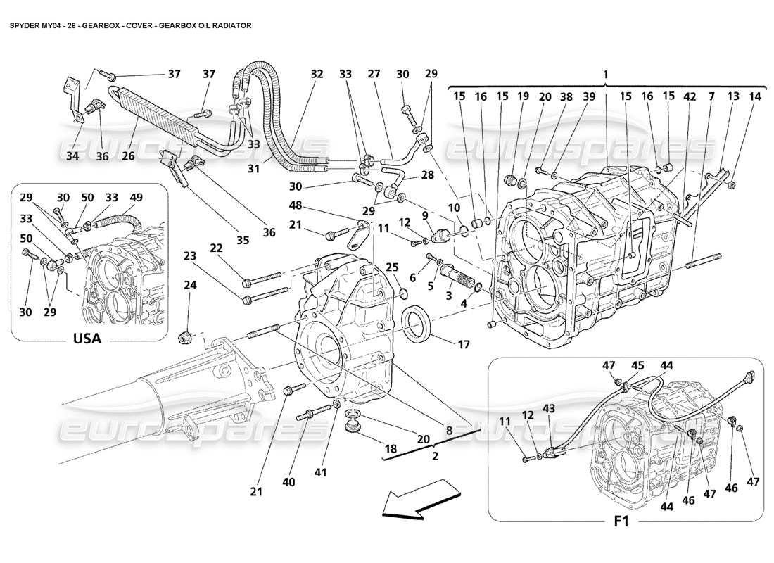 maserati 4200 spyder (2004) gearbox cover gearbox oil radiator part diagram