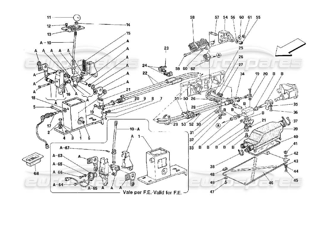 ferrari mondial 3.4 t coupe/cabrio outside gearbox controls part diagram