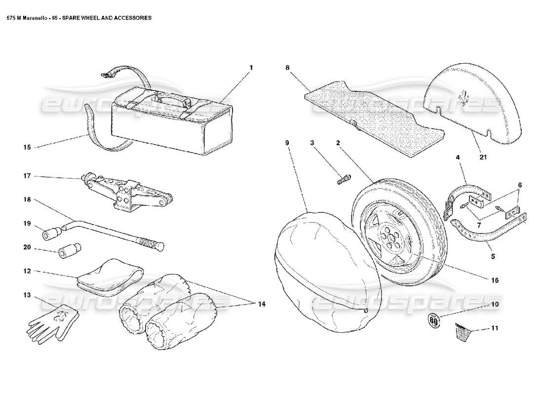 ferrari 575m maranello spare wheel and accessories parts diagram