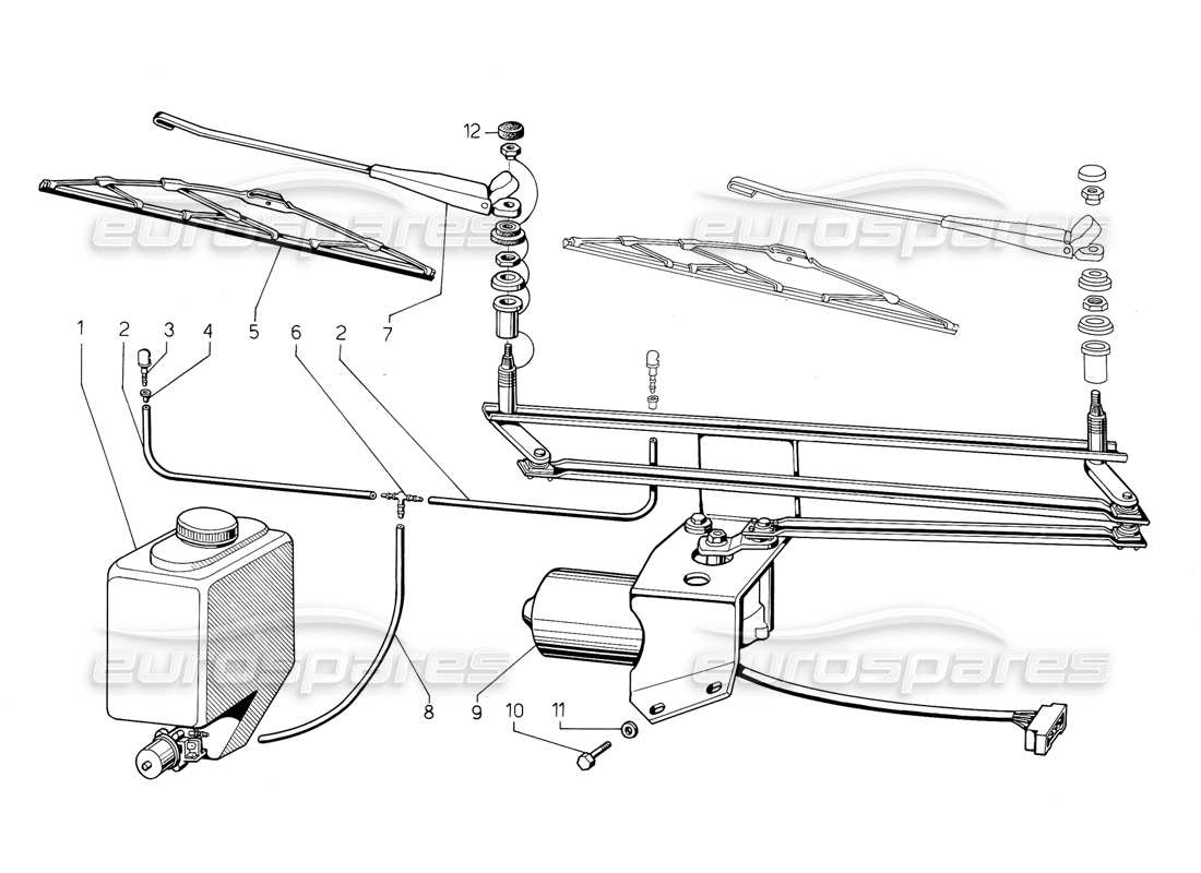 lamborghini jalpa 3.5 (1984) windscreen wiper part diagram