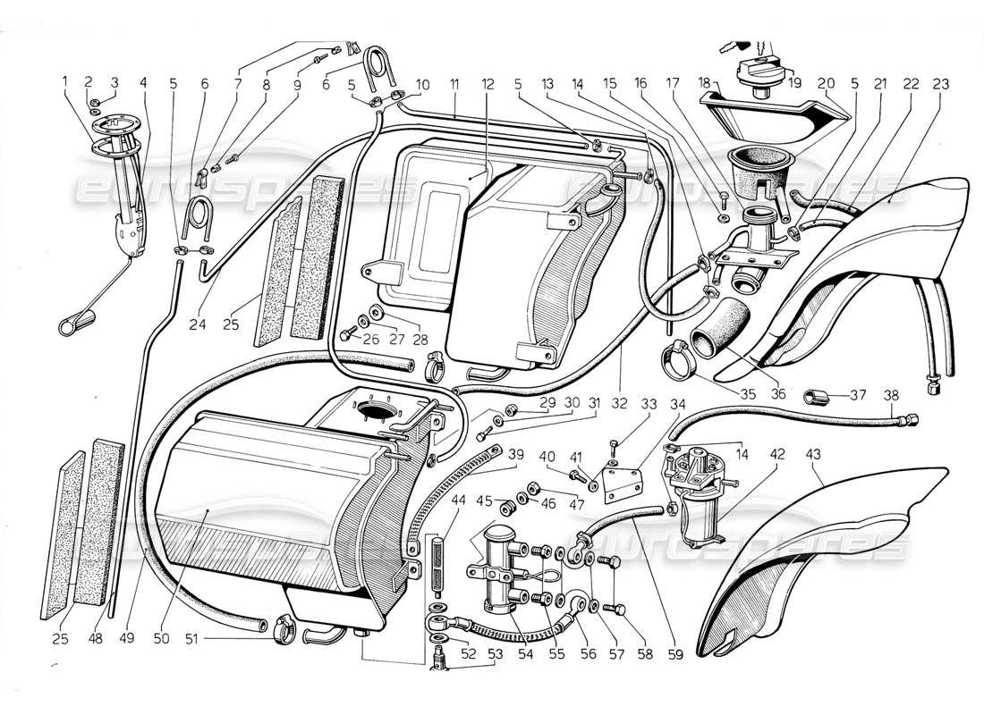 lamborghini jalpa 3.5 (1984) fuel system part diagram