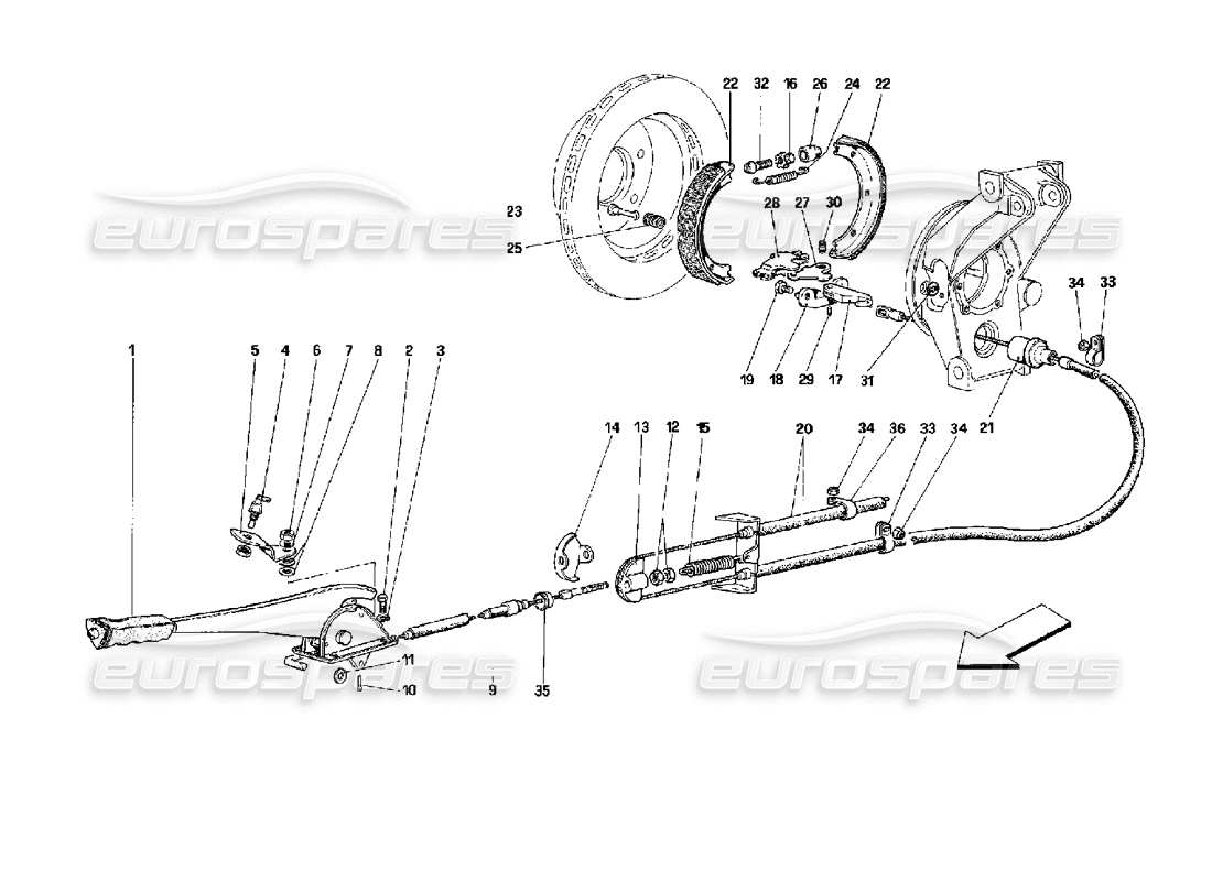 ferrari mondial 3.4 t coupe/cabrio hand - brake control part diagram