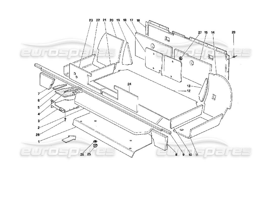 ferrari mondial 3.4 t coupe/cabrio trunk insulation part diagram