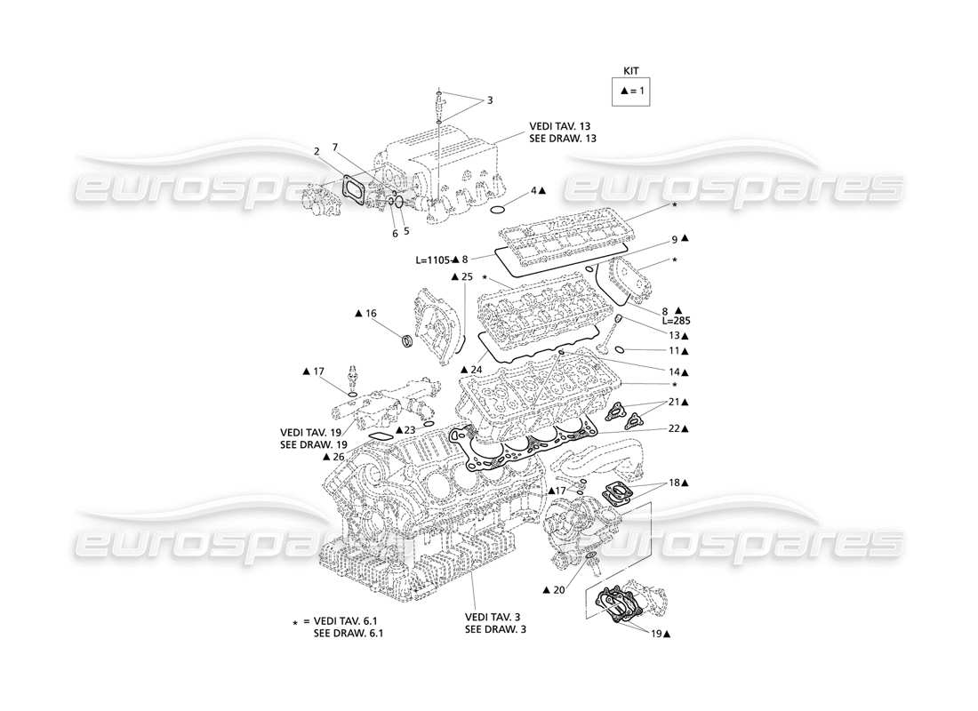 maserati qtp v8 evoluzione gaskets and seals for heads overhaul part diagram