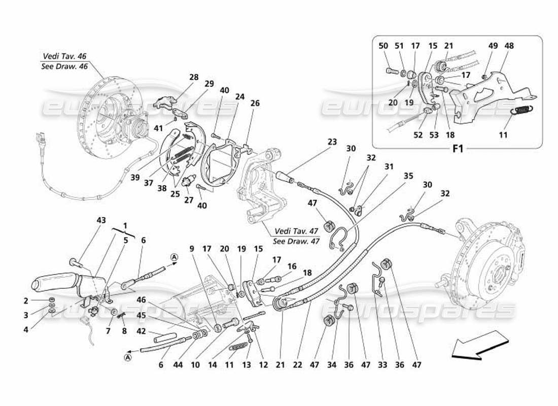 maserati 4200 coupe (2005) hand-brake control part diagram