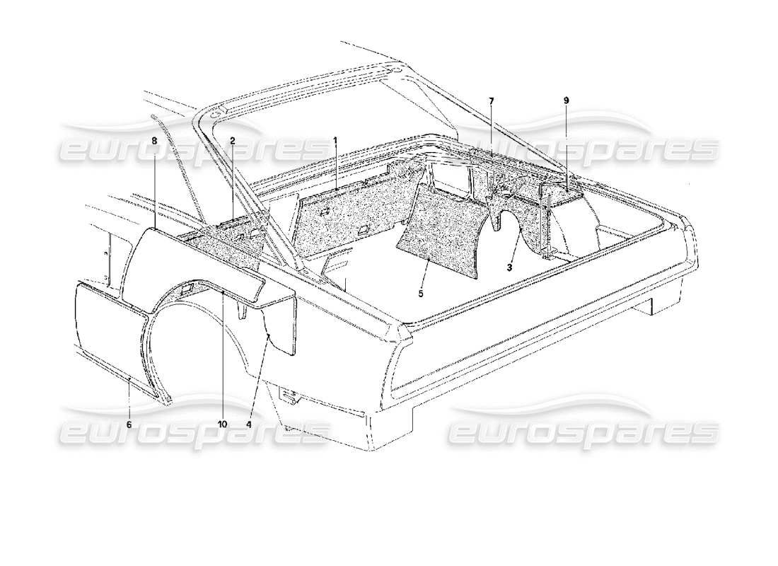 ferrari mondial 3.4 t coupe/cabrio engine compartment insulation - coupe - for ch version cars part diagram