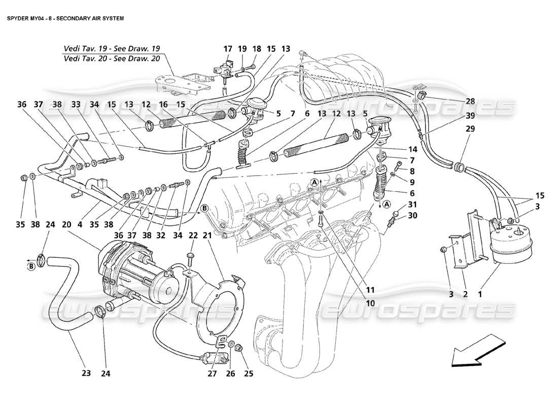 maserati 4200 spyder (2004) secondary air system part diagram