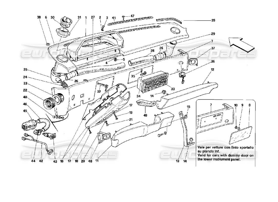 ferrari mondial 3.4 t coupe/cabrio dashboard part diagram